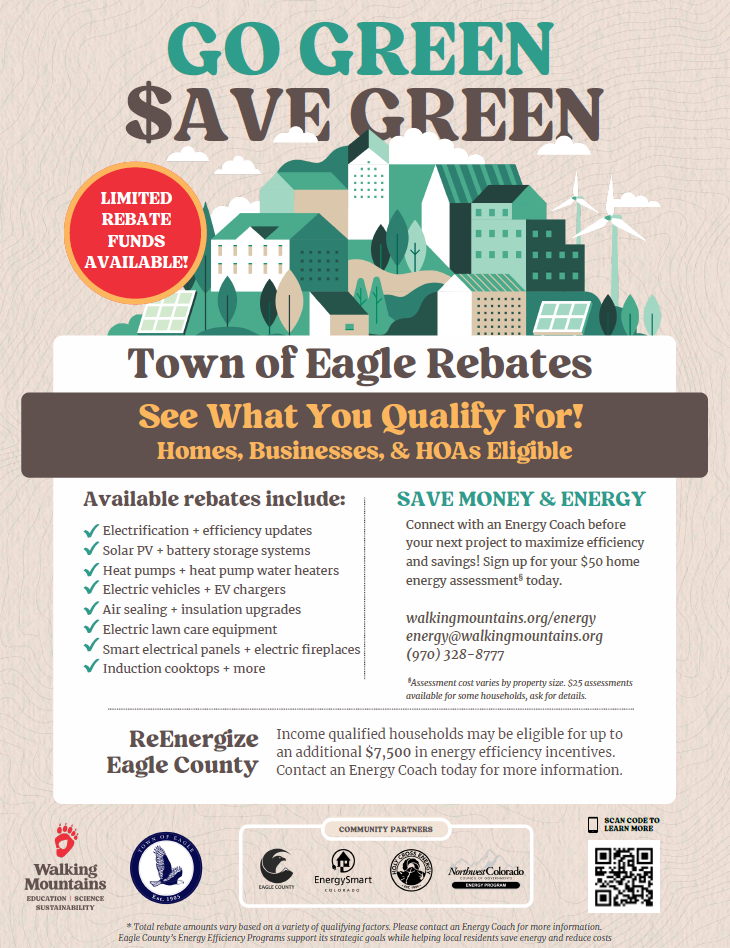 Flyer describing the Town of Eagle energy efficiency rebates available in 2026