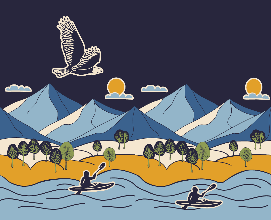 Town of Eagle Dark Blue with Kayakers